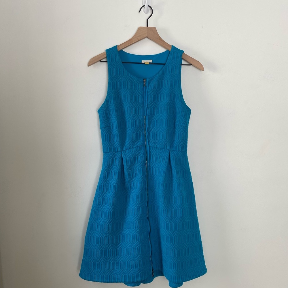 anthropologie leifsdottir coral blue turquoise knit fit and flare dress